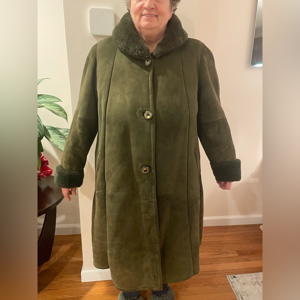 Denmax Olive Green Shearling Coat Size L